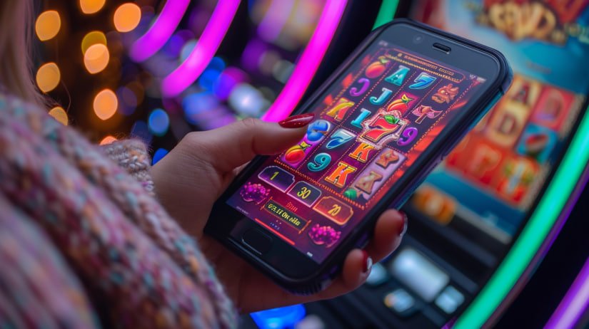 Antarmuka pertunjukan langsung diamon di layar mobile menampilkan dealer dan kontrol taruhan